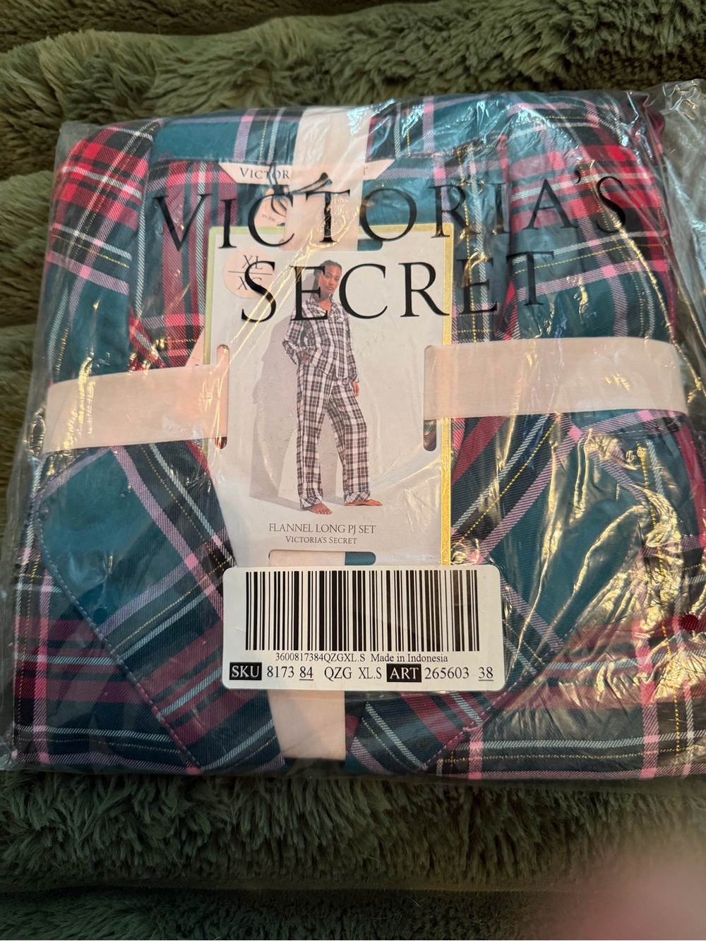 Victoria's Secret Teal and Pink Plaid Flannel Pajama Set